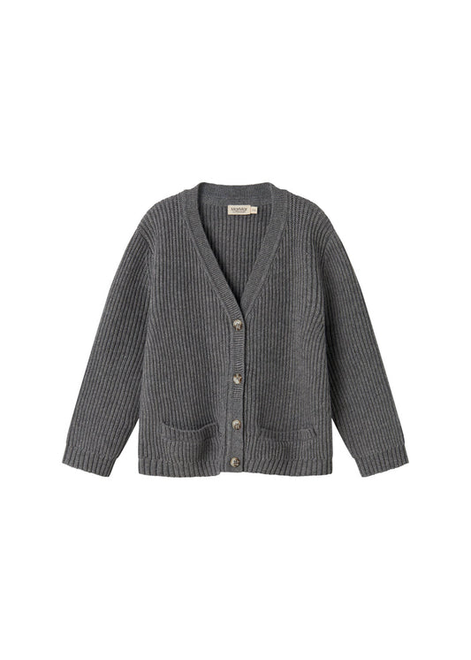 Dark grey knitted cardigan for children with buttons and pockets