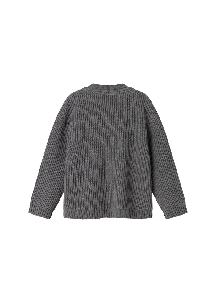 Dark grey knitted cardigan for children with buttons and pockets