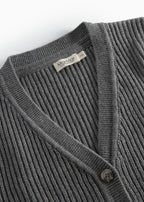 Dark grey knitted cardigan for children with buttons and pockets