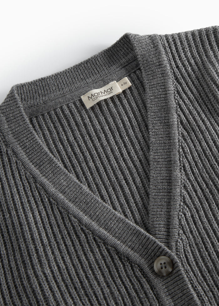 Dark grey knitted cardigan for children with buttons and pockets