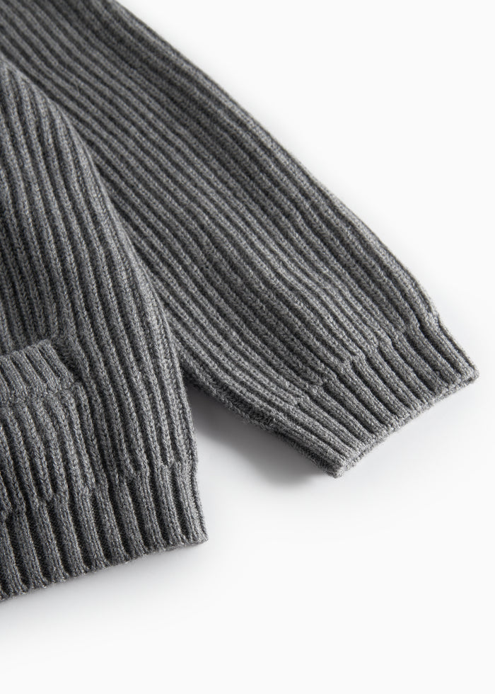 Dark grey knitted cardigan for children with buttons and pockets