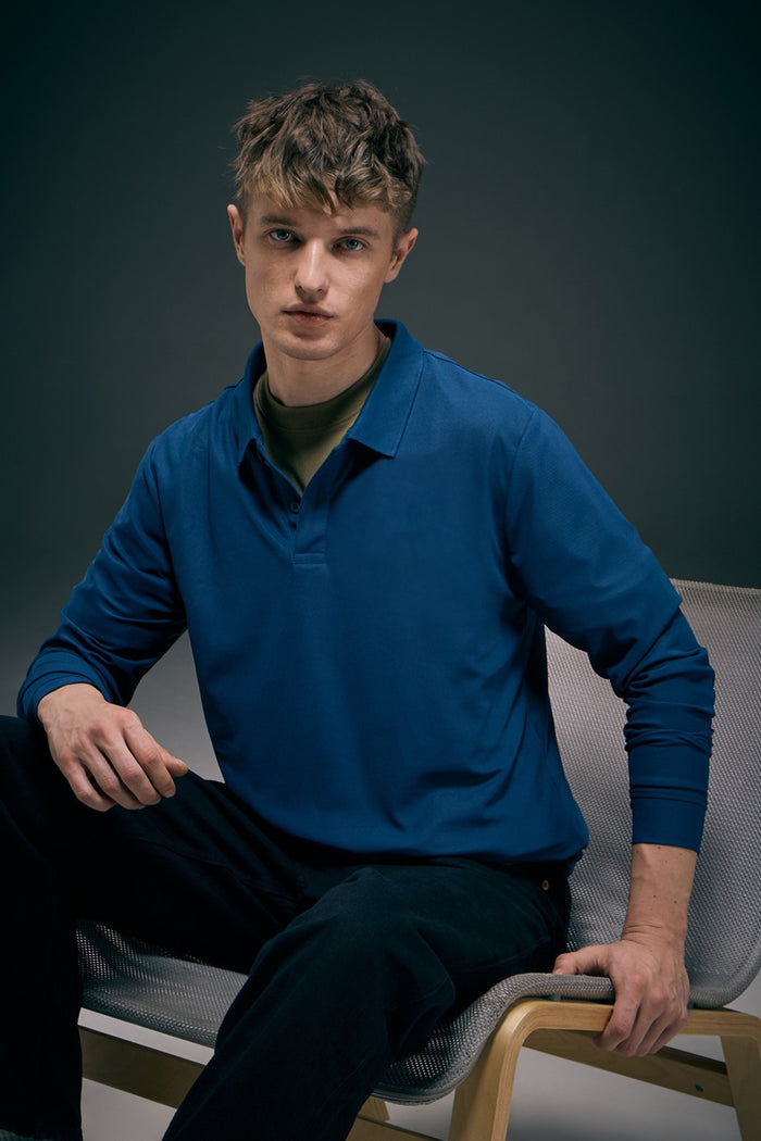 Teal Navy Full Sleeve Smart Tech Polo