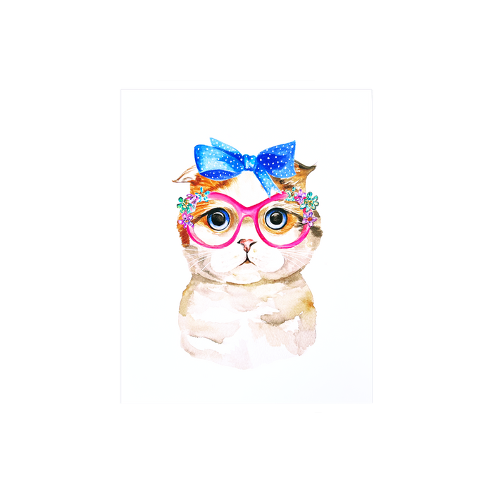 The Cat With the Blue Ribbon Print