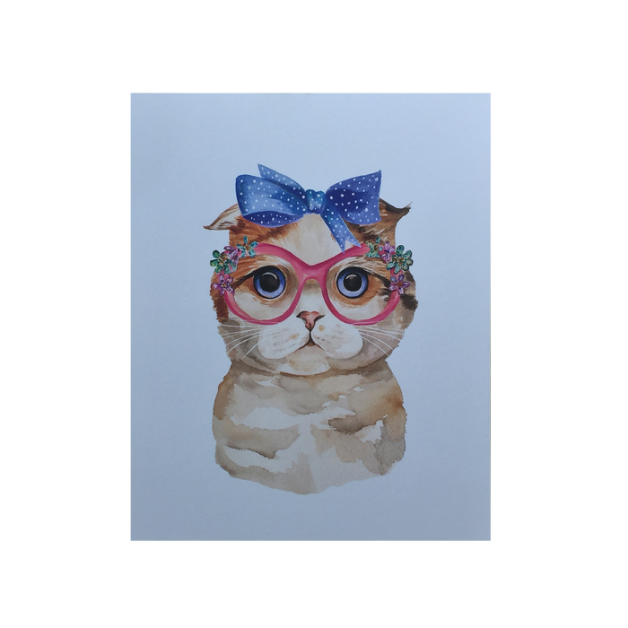 The Cat With the Blue Ribbon Print
