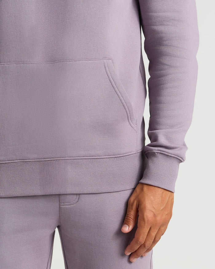 Thistle Fleece French Terry Pullover Hoodie with kangaroo pocket and ribbed hem.