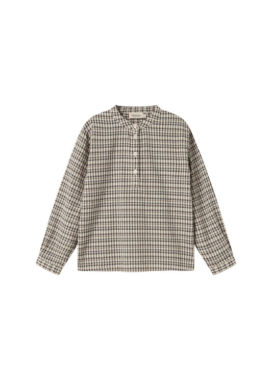 Brown checked shirt for children in crepe cotton