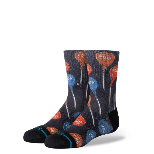 Stance Tootsie Pop kids crew socks in black with colorful graphic