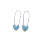 Turquoise Heart Silver Safety Pin Earring
