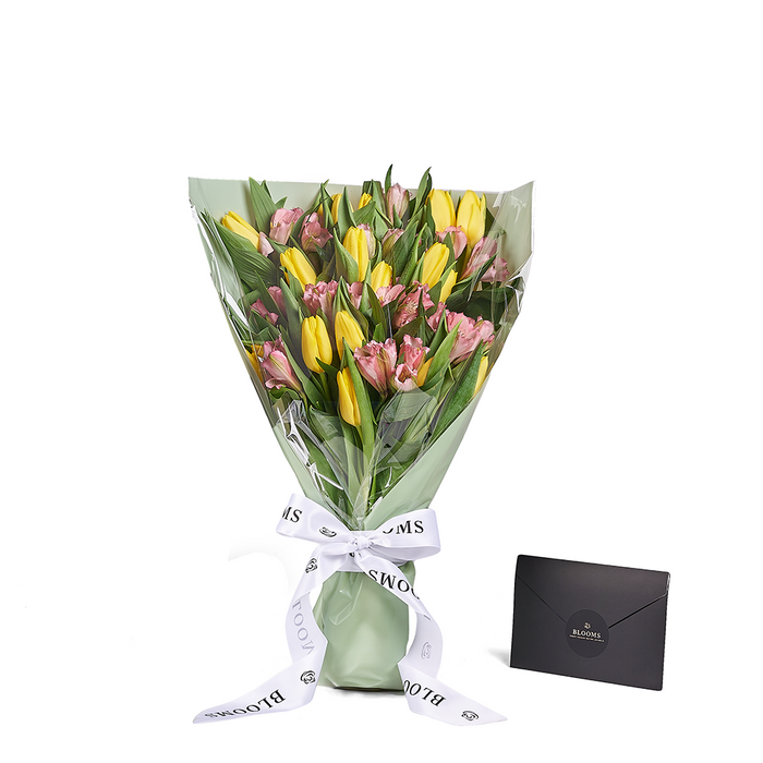 Vibrant Yellow Alstroemeria and Tulip Mixed Bouquet – the bouquet