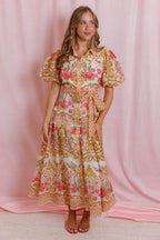 Floral Print Midi Shirt Dress- Women's Vibrant Floral Print Dress- Flying Tomato Dresses