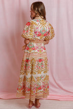 Floral Print Midi Shirt Dress- Women's Vibrant Floral Print Dress- Flying Tomato Dresses