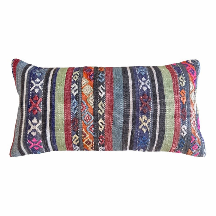 Handmade Turkish kilim pillow cover made with vintage rugs 12x24 vista striped
