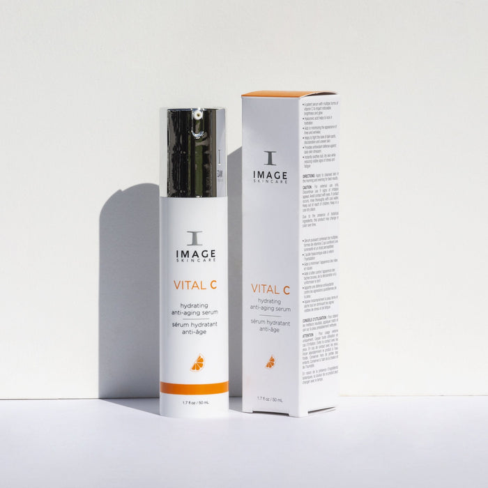 VITAL C hydrating anti-aging serum | IMAGE Skincare bottle with matching packaging, designed for skincare and anti-aging hydration benefits.