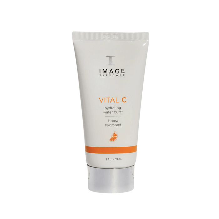 Tube of VITAL C hydrating water burst | IMAGE Skincare with orange accents, designed for refreshing hydration in skincare routines.
