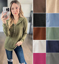 Waffle Knit Long Sleeve Drawstring Hooded Top