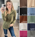 Waffle Knit Long Sleeve Drawstring Hooded Top
