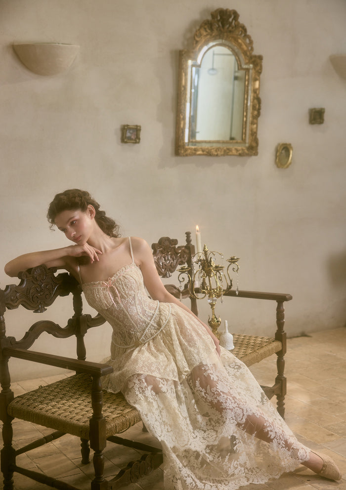 "Waltz In The Moonlight" - Elegant white party outfit tiered lace skirt
