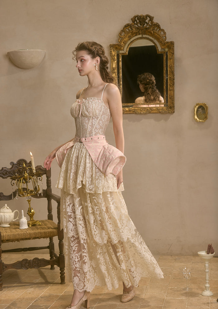 White tiered lace skirt for honeymoon outfits - Lacemade "Waltz In The Moonlight"