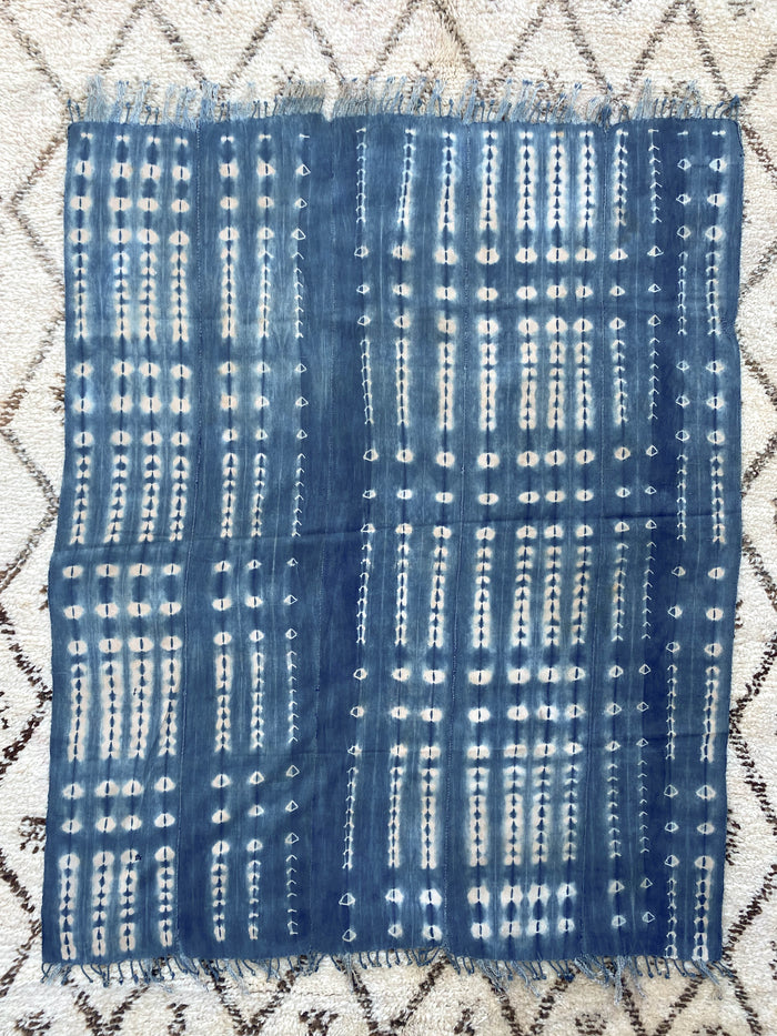West African Mali Shibori Indigo Throw XVI