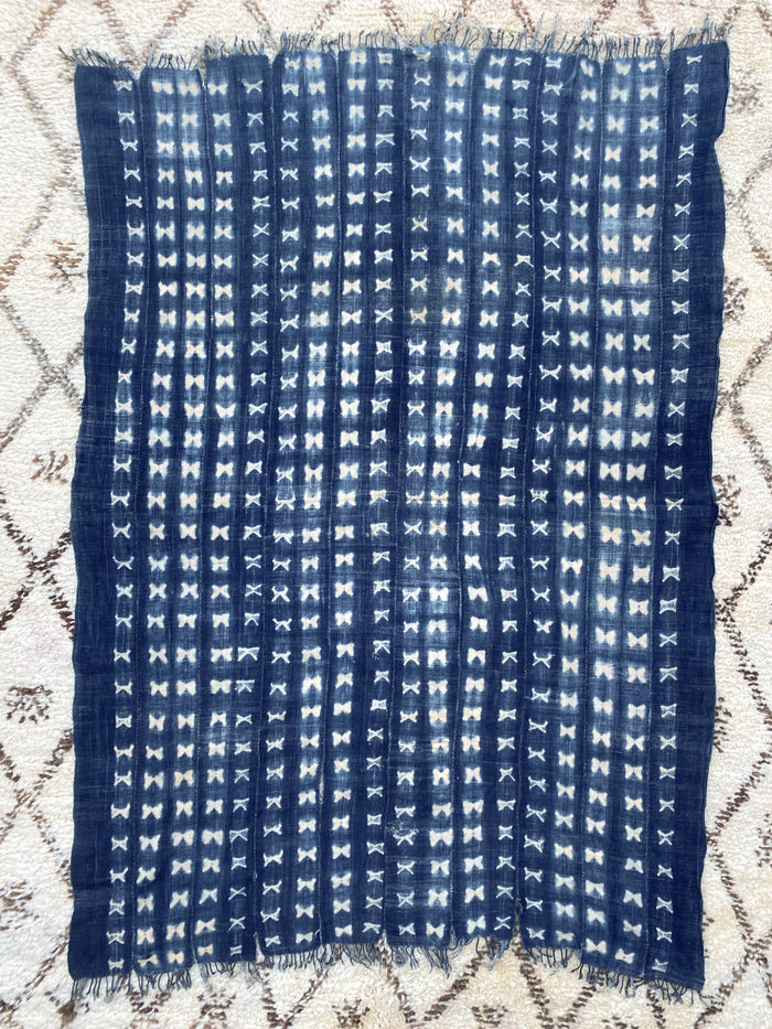 West African Mali Shibori Indigo Throw XVII