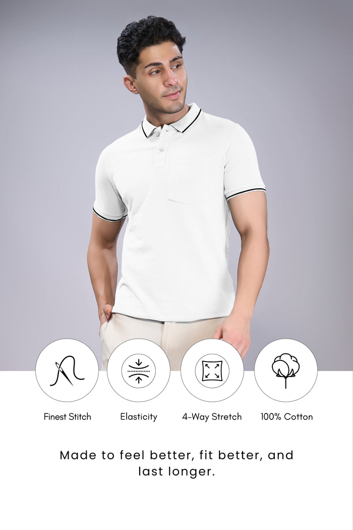 White - Identity Pocket Polo