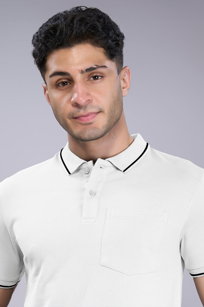 White - Identity Pocket Polo