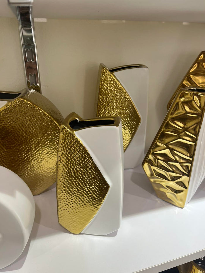 White and Gold Vase with High Quality Ceramic and Golden Texture