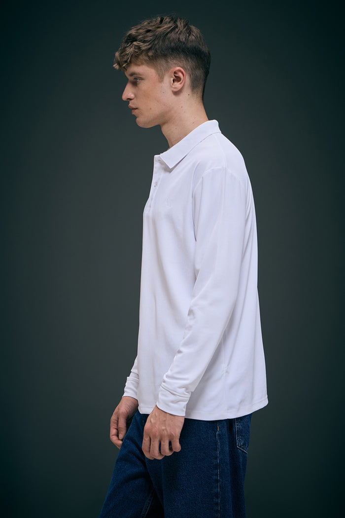 White Full Sleeve Smart Tech Polo Full Sleeve T-Shirt Maxzone Clothing