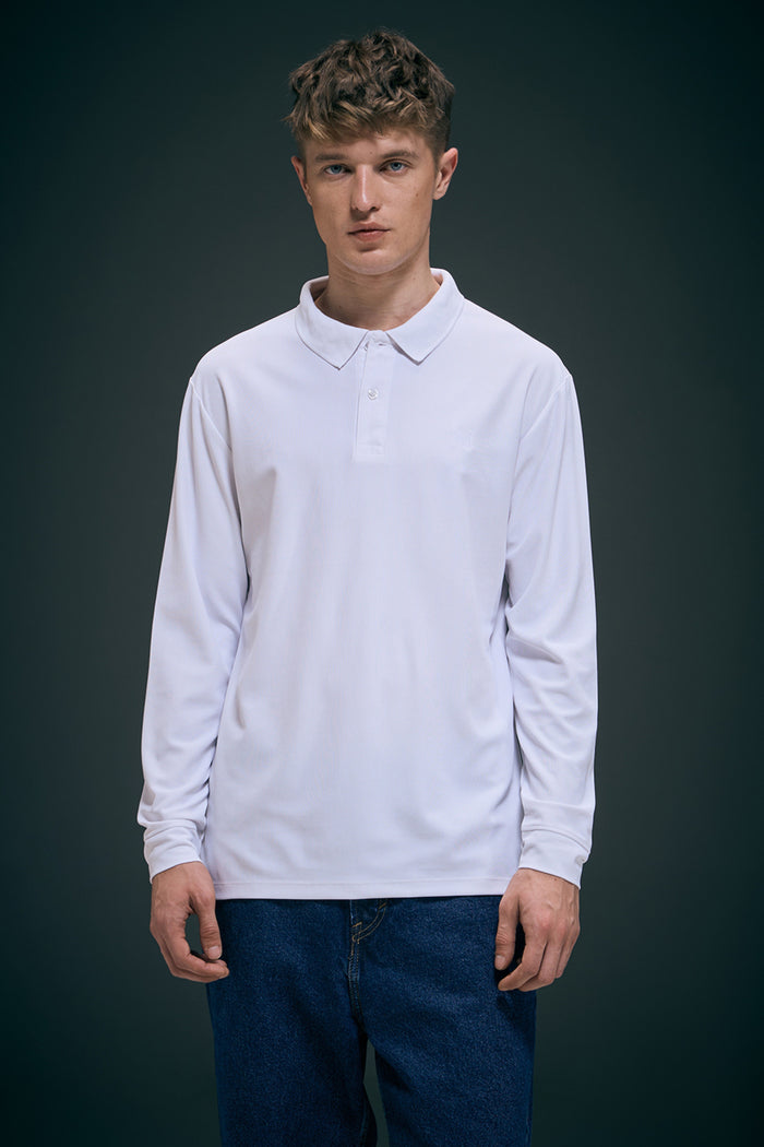 White Full Sleeve Smart Tech Polo Full Sleeve T-Shirt Maxzone Clothing