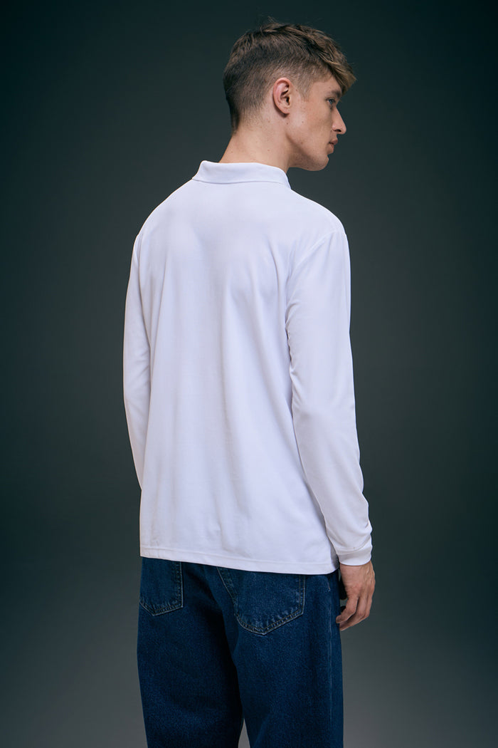 White Full Sleeve Smart Tech Polo Full Sleeve T-Shirt Maxzone Clothing
