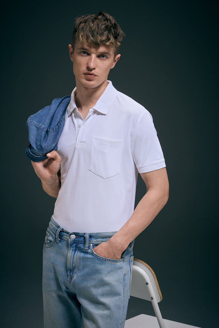 White Smart Tech Pocket + Polo T-shirts Maxzone Clothing
