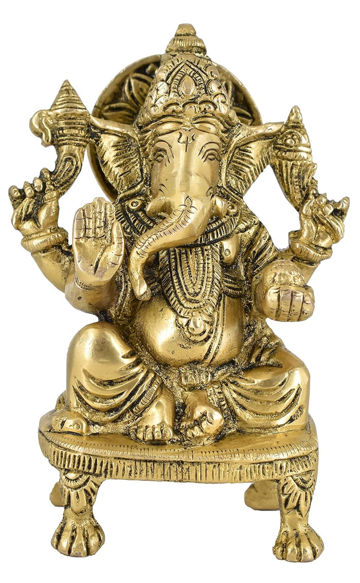 White Whale Lord Ganesha Brass Statue Hindu Religious Lord Ganesh Sculpture Figurine Ideal for Gift & Home Decor