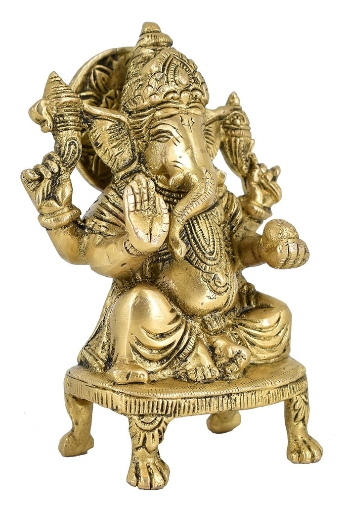 White Whale Lord Ganesha Brass Statue Hindu Religious Lord Ganesh Sculpture Figurine Ideal for Gift & Home Decor