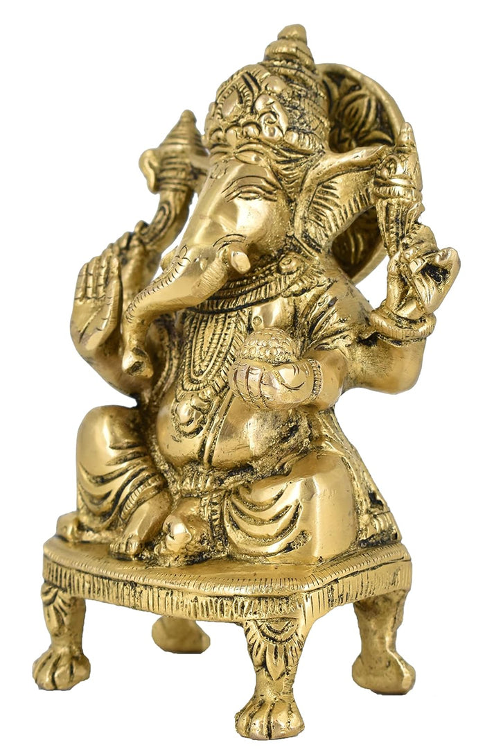 White Whale Lord Ganesha Brass Statue Hindu Religious Lord Ganesh Sculpture Figurine Ideal for Gift & Home Decor
