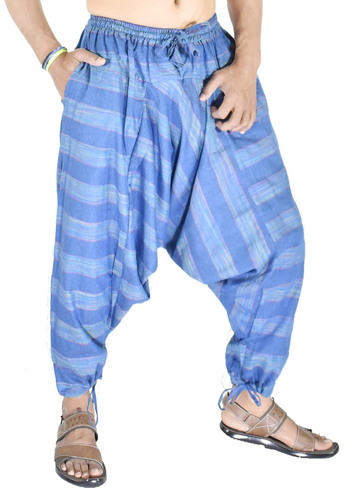 Whitewhale Mens Cotton Stripe Harem Pants Pockets Yoga Trousers Hippie