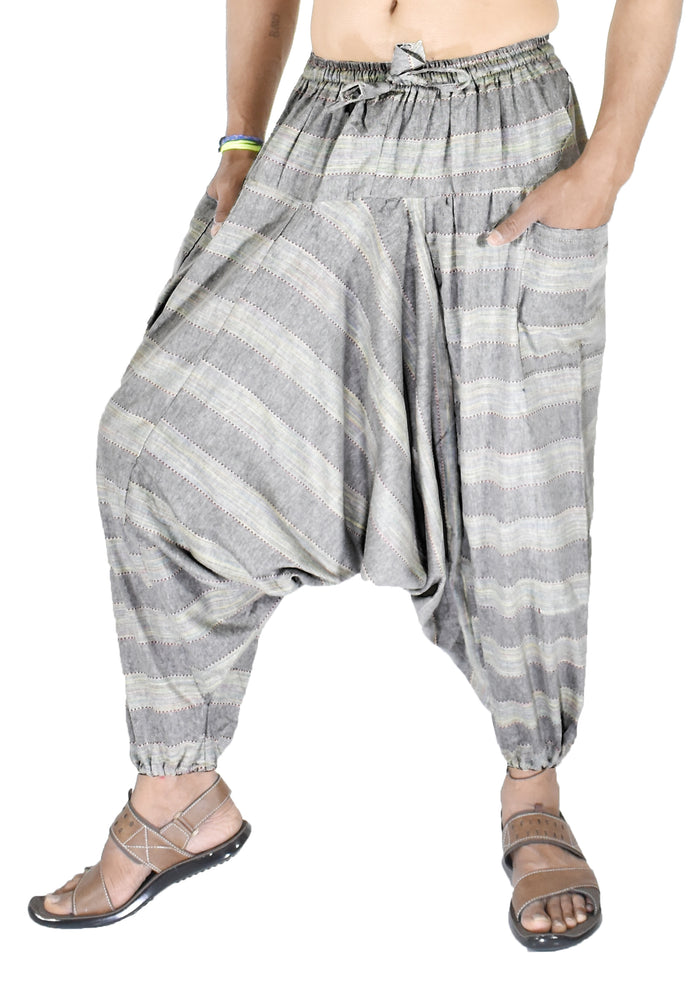 Whitewhale Mens Women Cotton Stripe Harem Pants Pockets Yoga Trousers Hippie