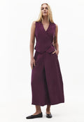 Wide Leg High Waist Trousers with Pleat Details - PURPLE POTION