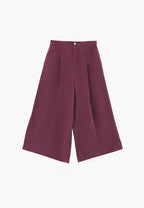 Wide Leg High Waist Trousers with Pleat Details - PURPLE POTION