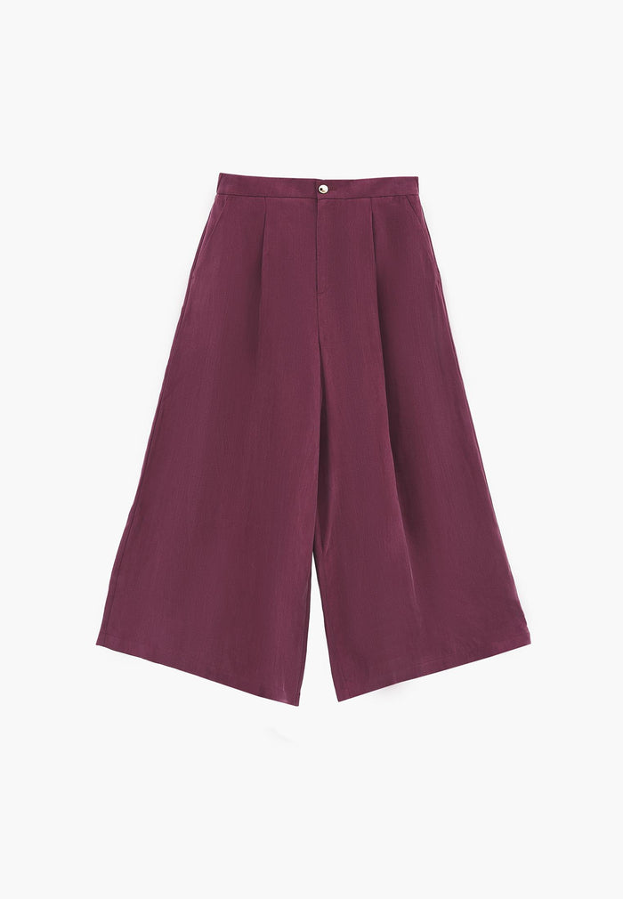 Wide Leg High Waist Trousers with Pleat Details - PURPLE POTION