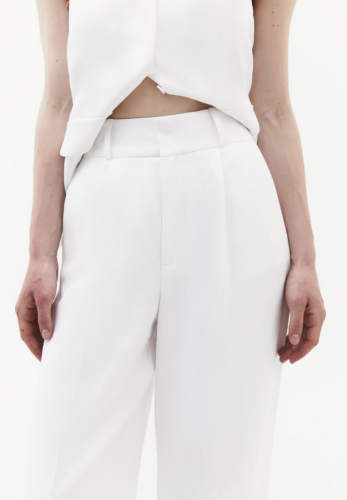 Wide Leg Pleated Ultra High Waist Long Pants - WHITE