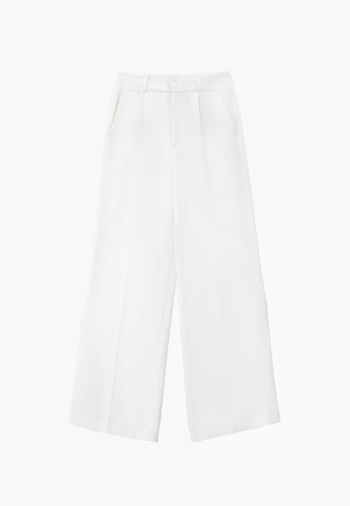 Wide Leg Pleated Ultra High Waist Long Pants - WHITE