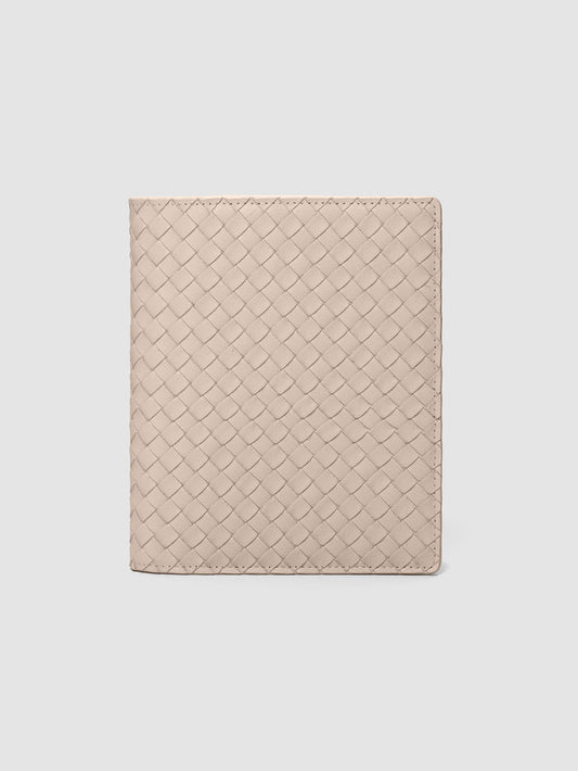 Beige genuine leather woven leather folio sized for HP Mini and Personal Wide planners.