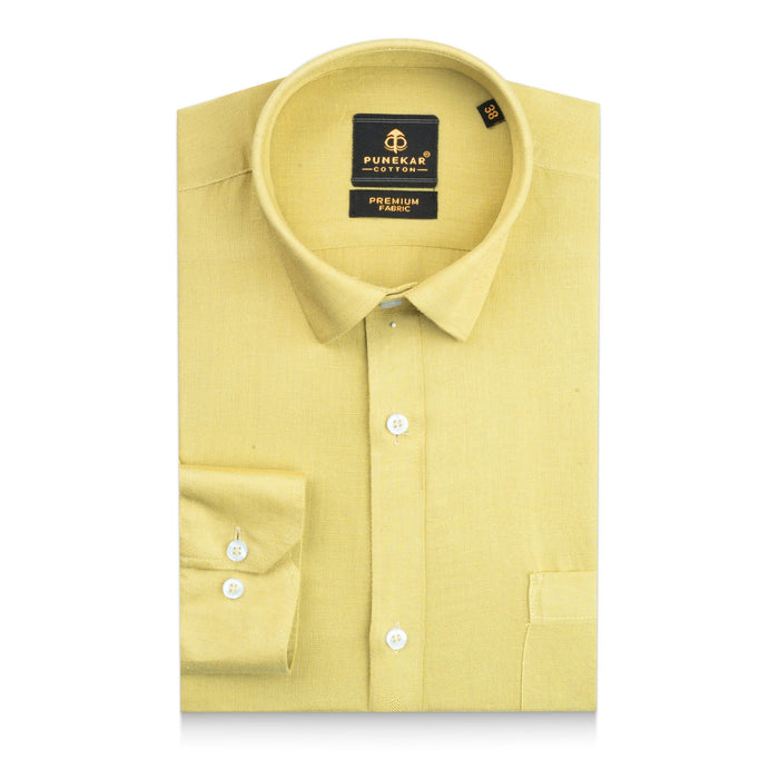 Yellow Color Prime Linen Shirt For Men - Punekar Cotton