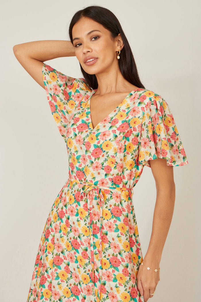 The Angel Sleeve – Floral Midi Tea Dress - Bascora